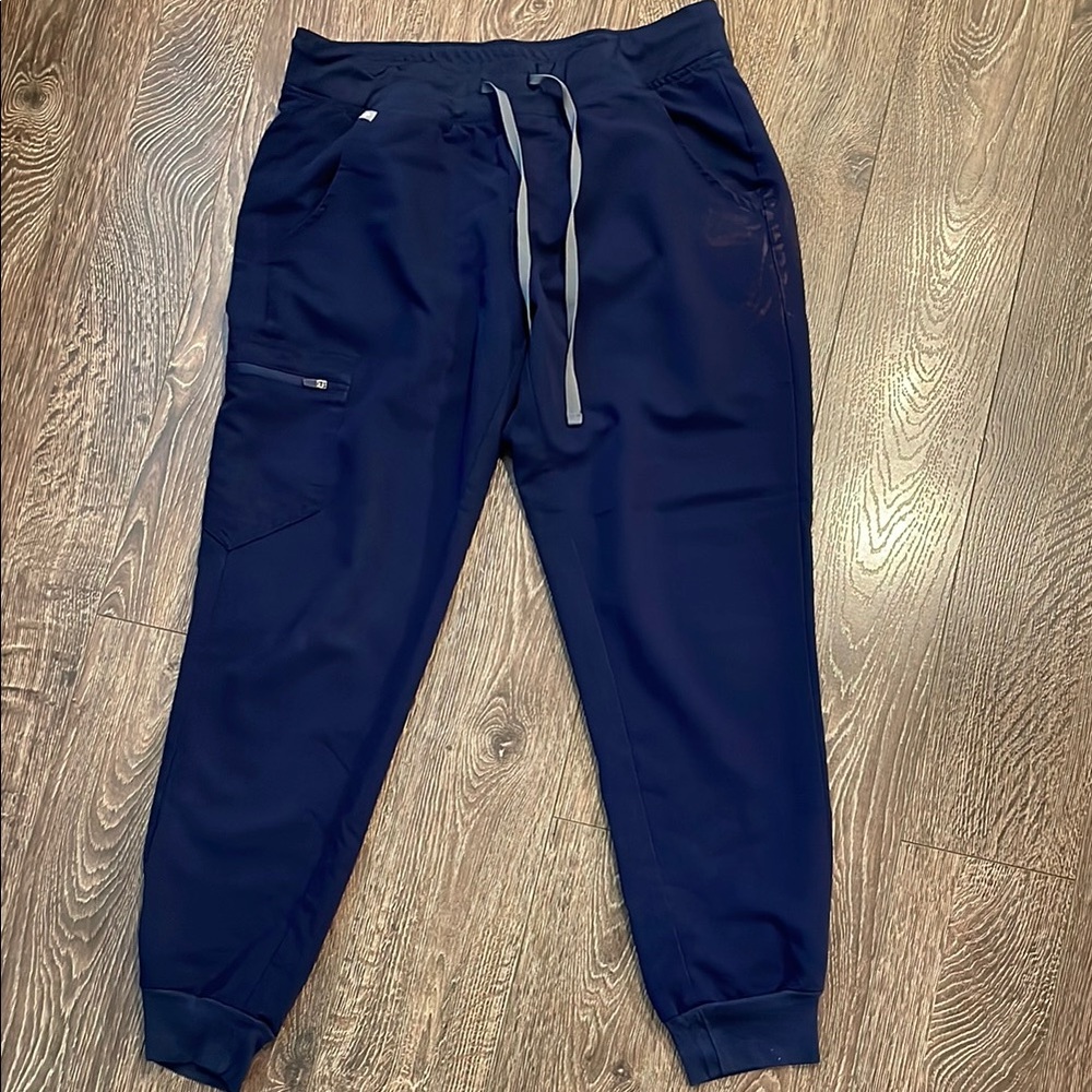 Figs Navy Jogger Pants with Gray Drawstring